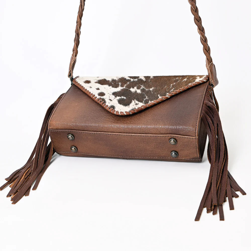Western Hair-On Cowhide Envelope Bag with Fringe & Braided Strap