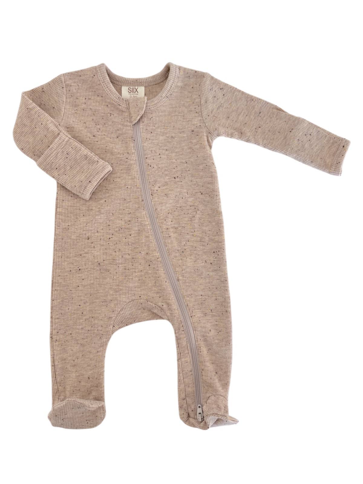 Tan Speckle / 2-Way Zip Footie: 0 - 3 mo.