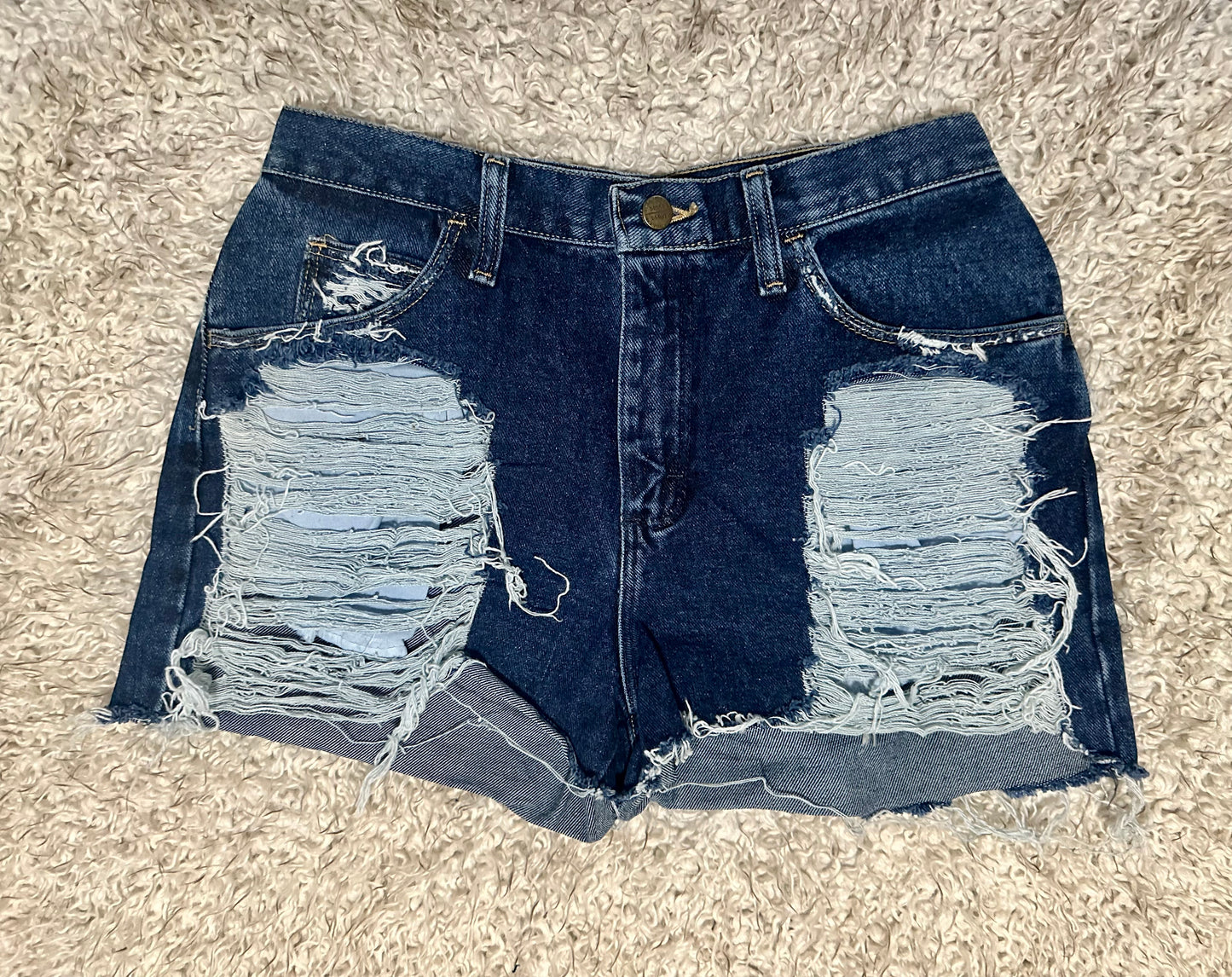 Distressed Wrangler Blue Jean Shorts, Size 8