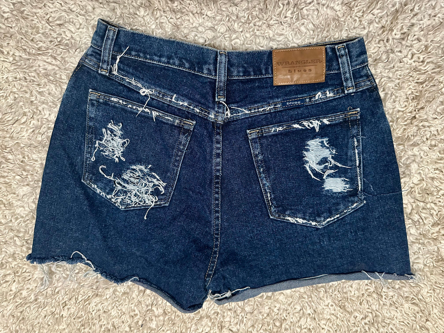 Distressed Wrangler Blue Jean Shorts, Size 8