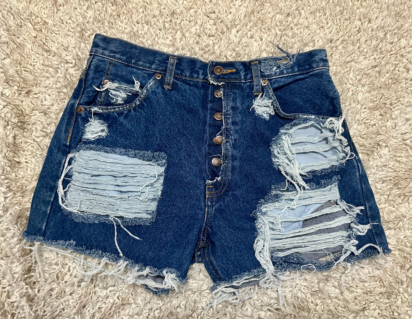 Distressed Brittania Denim Shorts, Size 32