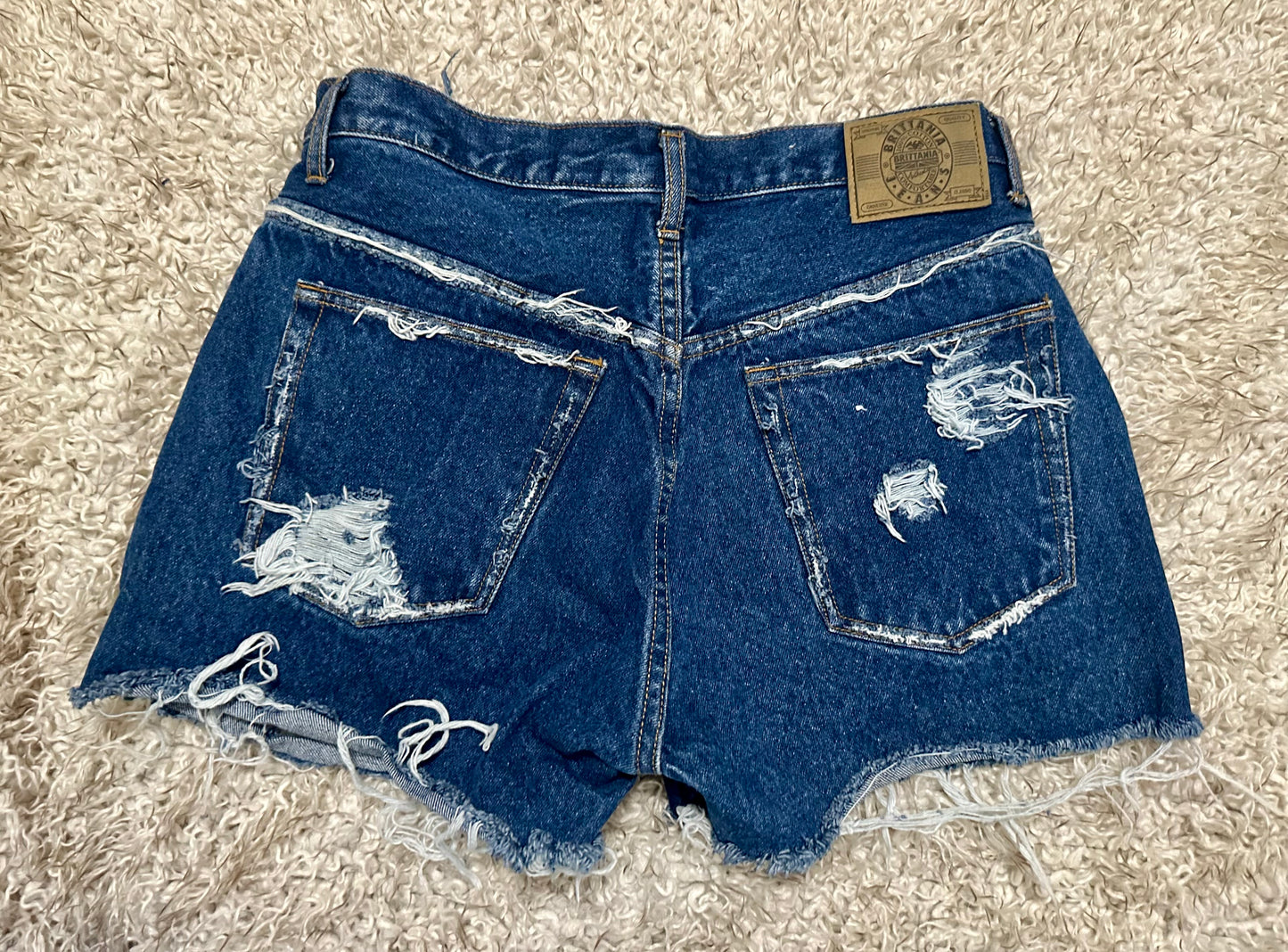 Distressed Brittania Denim Shorts, Size 32