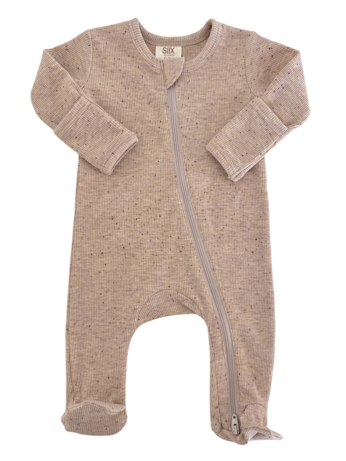 Tan Speckle / 2-Way Zip Footie: 0 - 3 mo.