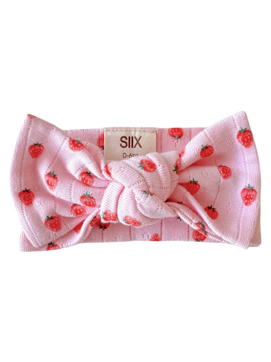 Pink Strawberry / Organic Pointelle Bow: 0-6M