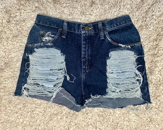 Distressed Wrangler Blue Jean Shorts, Size 8