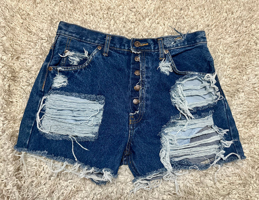 Distressed Brittania Denim Shorts, Size 32