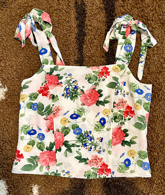 Bow Strap Floral Top, Size XS